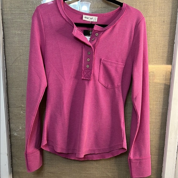 Boutique New In Tops - Boutique Pink Long Sleeve Henley Shirt